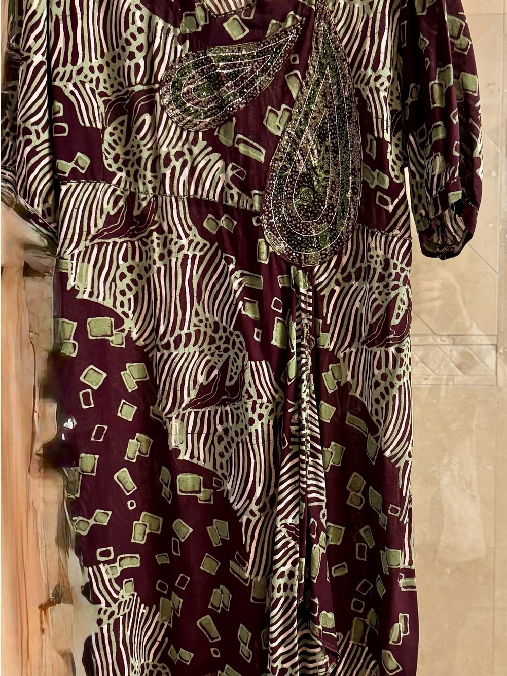 Women’s Patterned Dress with Beaded Accent